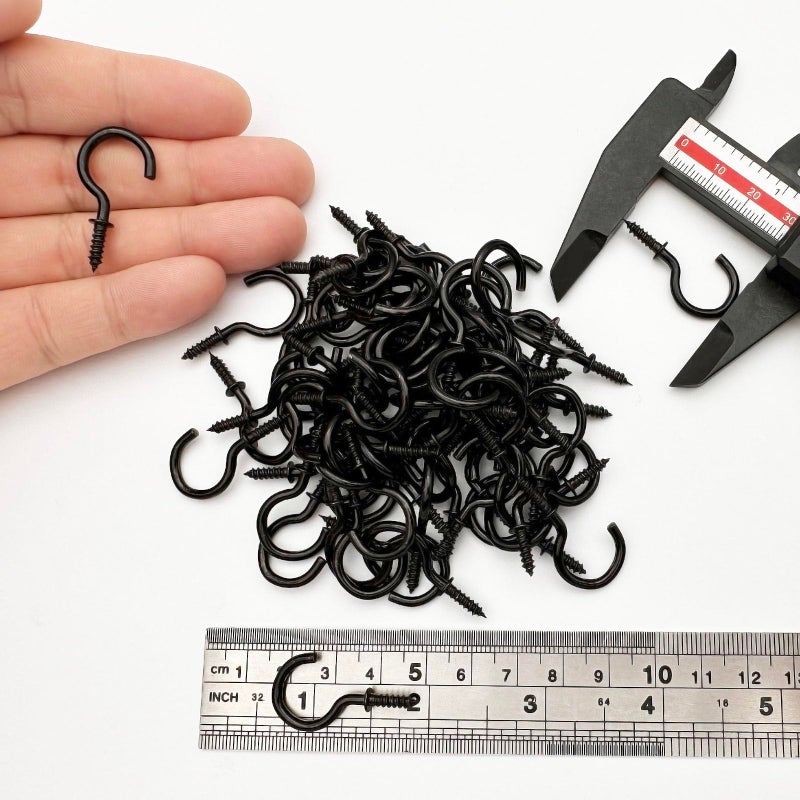 IDEALSV 72 Pcs Black Ceiling Screw Hooks, 7/8 Inch Screw-in Light Hanging Cup Hooks - Image 4
